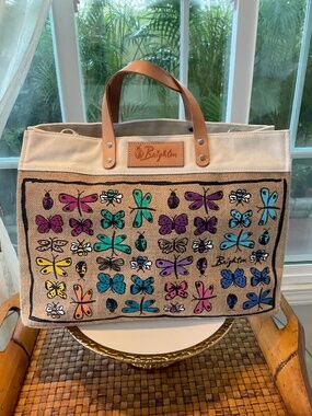 Brighton Happy Wings East West Burlap Tote NWOT